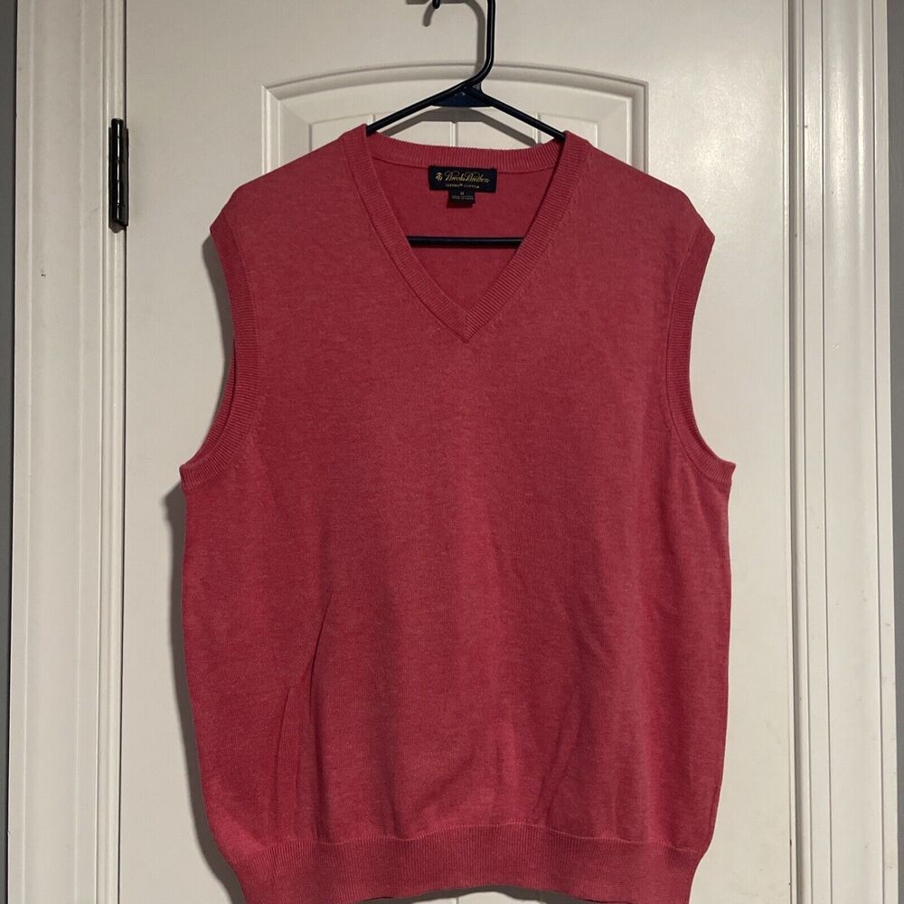 BROOKS‎ BROTHERS M 100% Supima Cotton Pink V-Neck Pullover Sweater Vest
